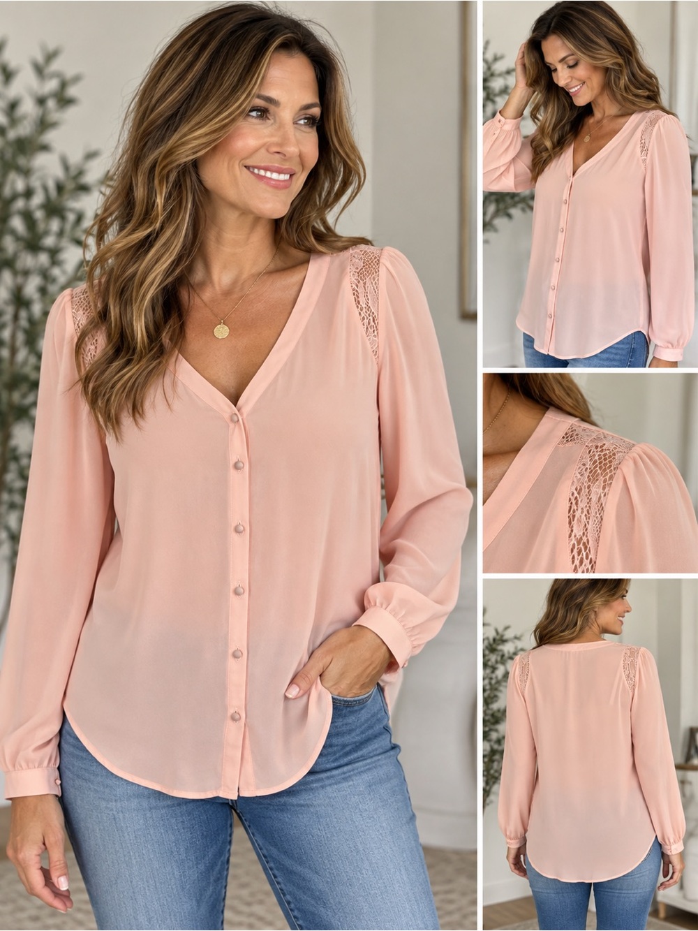 Torrid Blush Pink Lace-Shoulder Button-Front Blouse – Size 0